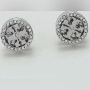 Tory burch crysyal logo stud earrings Silver